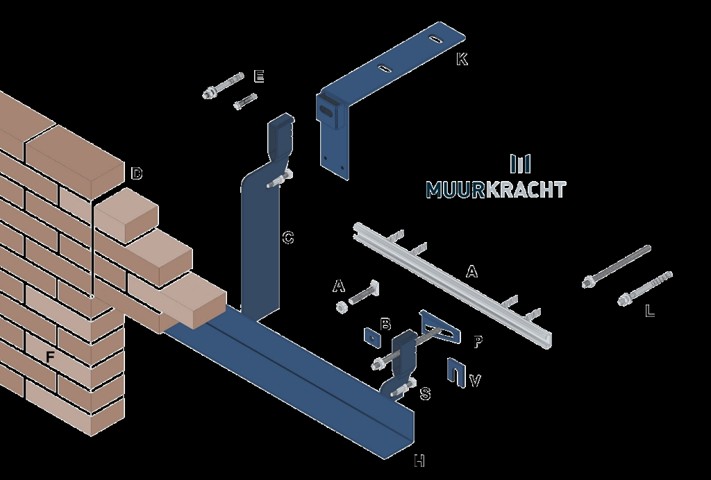 Voorbeeld van geveldrager als dragers van gemetselde buitenspouwbladen Stalen geveldrager ten behoeve van horizontale dilatatie of als ondersteuning