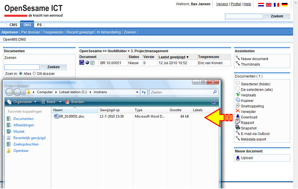 OpenIMS maakt hiervoor een folder aan op uw locale machine. 4.6.