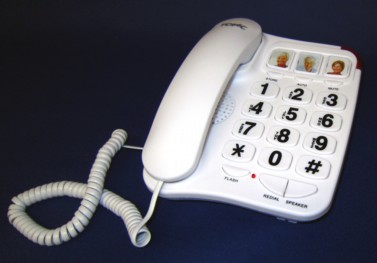 Telefoons 020001796 Topic Big Button, telefoon met grote toetsen (2,5 cm x 2,0 cm), witte cijfers op zwarte achtergrond, 13 geheugens waarvan 3 geheugentoetsen onder vorm van grote fototoetsen