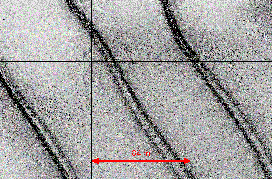 LANICE CONCHILEGA RIFFEN Remote sensing Side-scan sonar opname (cf «lucht» fotografie) 84 m -2-4 TRAPEGEER POTJE