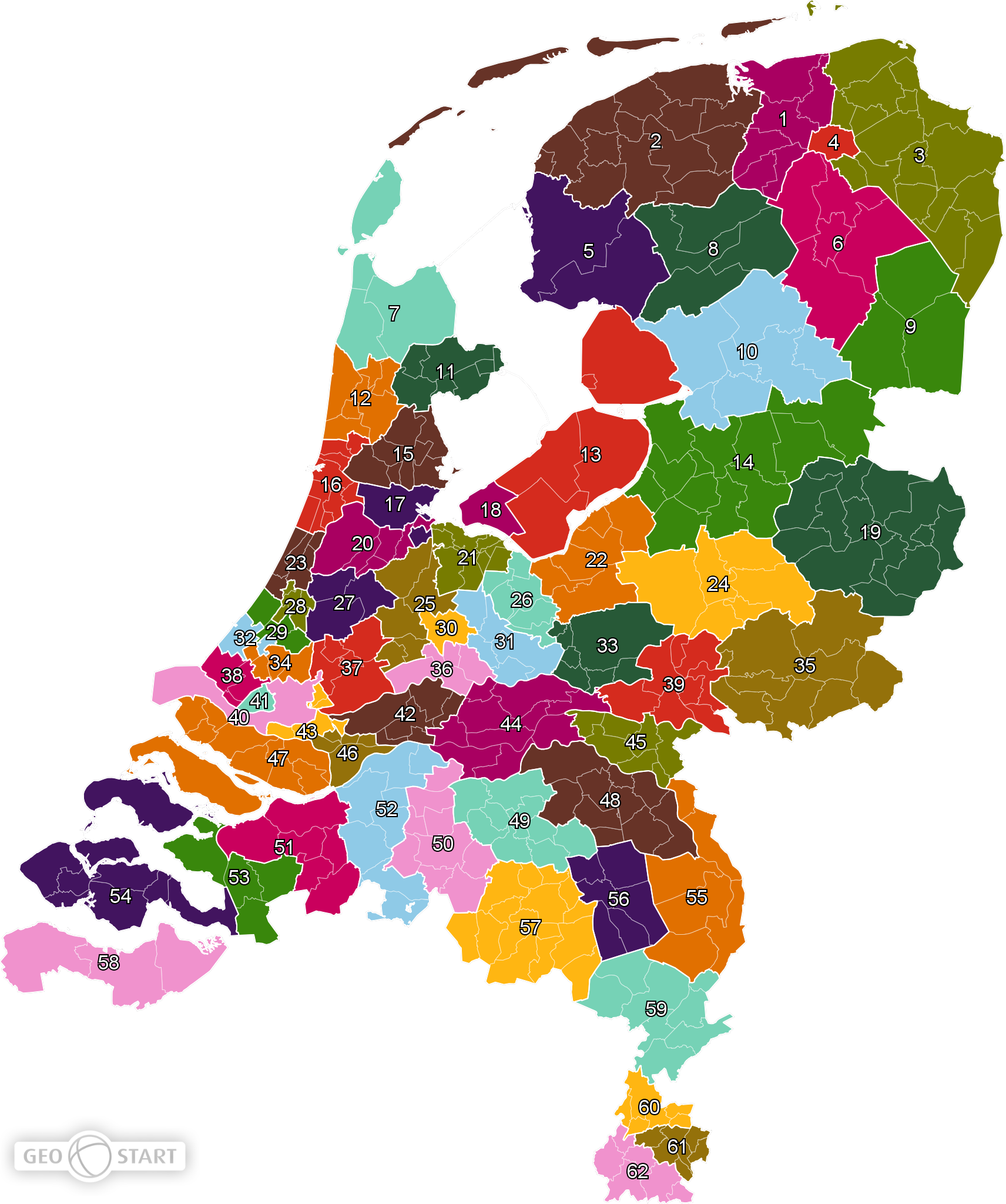 Doe-het-zelf kaart 1. West Groningen 2. Noord en Oost Friesland 3. Oost Groningen 4. Groningen stad 5. Zuid-West Friesland 6. Noord en Midden Drenthe 7. Kop Noord-Holland 8. Zuid-Oost Friesland 9.