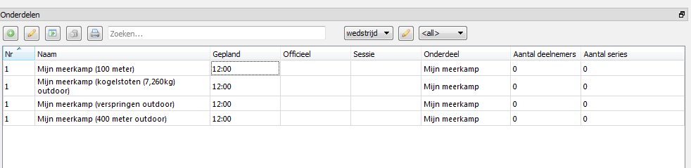 In de tab 'Rondes' zie je nu de onderdeeltypes die je in jou meerkamp aangemaakt hebt: Als alle instellingen goed staan, druk op 'OK'.