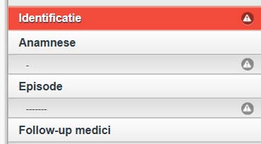 Data Anamnese en Episode Voordat u gegevens registreert voor de Anamnese of Episode, staan er nog streepjes ingevuld in het tabblad dat onder het kopje Anamnese of Episode verschijnt (zie afbeelding