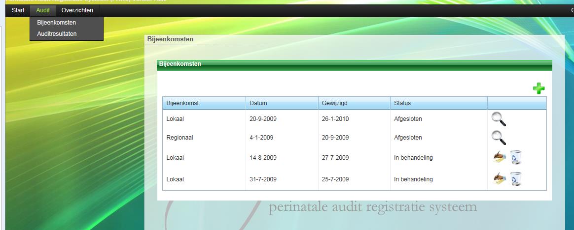 voor afsluiting bijeenkomst of auditresultaat. Pas op, afsluiten is een definitieve actie, waarna het in principe niet meer mogelijk is gegevens te wijzigen.