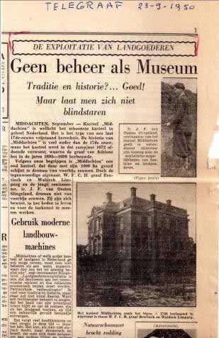 Rentmeester Slingeland (1950): niet beheren als museum, deelnemen aan het economische