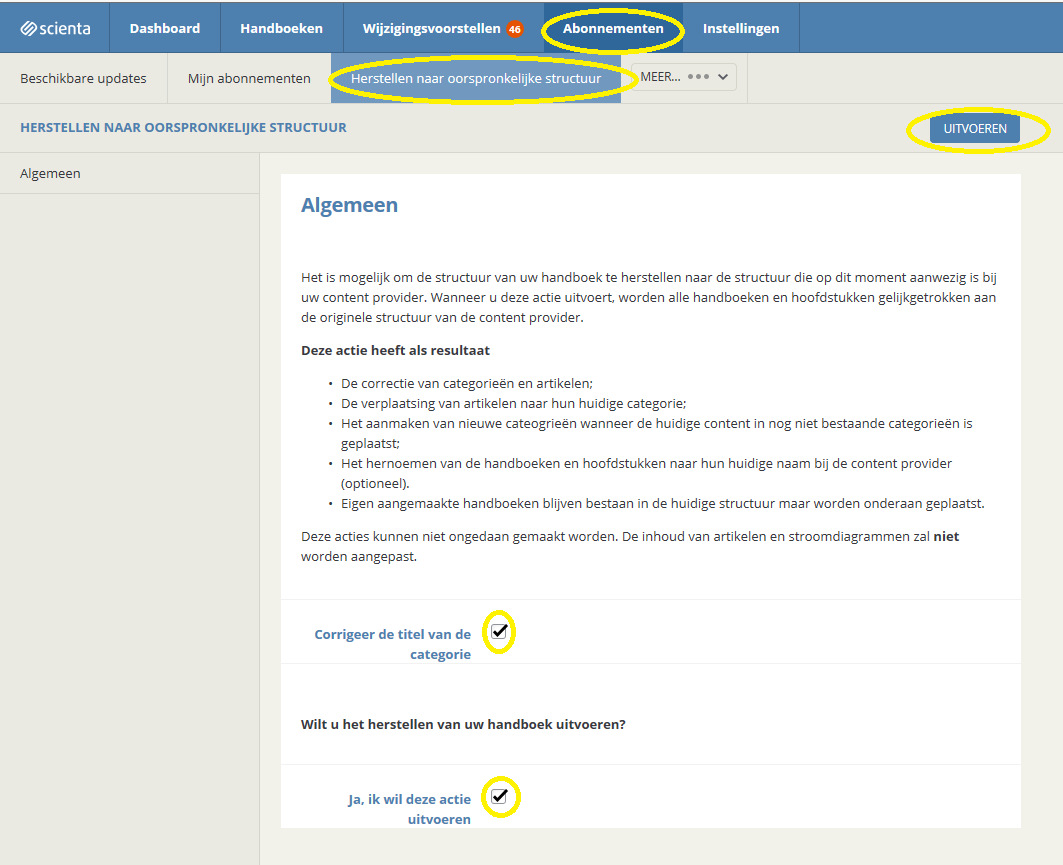 Automatisch bijwerken van indeling Het is mogelijk om de indeling automatisch gelijk te maken aan de actuele Novak-standaard. Ook is het mogelijk om dit handmatig te doen.