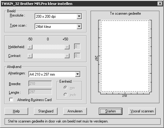 De scanner selecteren Als u TWAIN_32 Brother MFL Pro Kleur als uw scannerdriver wilt selecteren, doet u dit onder Select scanner of selecteert u in uw software de optie voor het selecteren van een