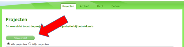 U ziet het volgende scherm: Via de optie Alle projecten ziet u locaties waar al een asbesttraject loopt en waarbij u een betrokkene bent.