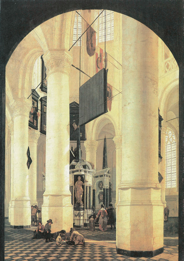 002 Pieter Saenredam, Het middenschip en het koor van de Mariakerk te Utrecht, gezien vanuit het westen. Olieverf op paneel, 1641. Amsterdam, Rijksmuseum.
