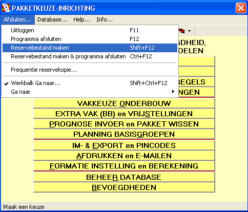 Maak een reservekopie van de PKP-database via het beginscherm van PK-inrichting: