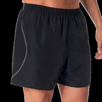 training S M L XL XXL 3XL KS127 90 g/m 2 MEN'S SPORTS SHORTS 100% polyester. Quick drying light weight fabric. Elasticated waist with drawcord. Side panels with contrasted cover stitch.