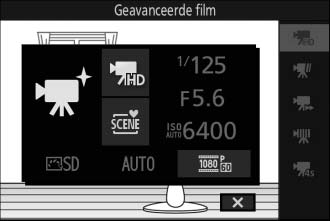 Geavanceerde filmopties Het indrukken van & (functie) en selecteren van Geavanceerde film in het menu & biedt in stand v (geavanceerde film) toegang tot de volgende opties.