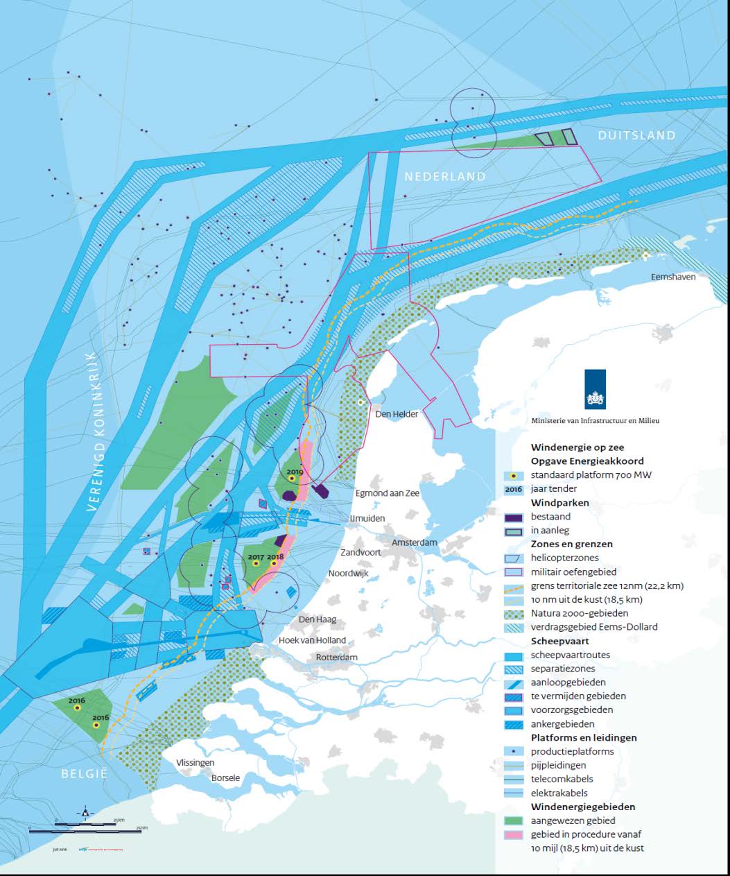 Routekaart windenergie op zee (2014) Gebied MW Tender Gereed Borssele I/II 700 2015 2019 Borssele III/IV 700 2016 2020
