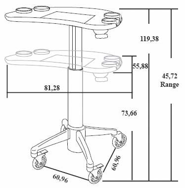 Laptop Karren zonder voeding Medische laptop Ultra Sound kar Deze medische kar met ergonomische uitvoering is in de hoogte instelbaar dank zij een handgreep geplaatst onder het werkblad.