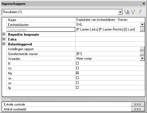 Geval 2 Er wordt een exploitatie uitgevoerd voor het moment My op een positie 24m op de eerste ligger B1.