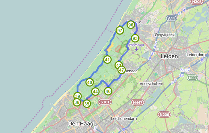 08 Zuid-Holland Katwijk- Strand- en duinenroute - 32,5 km U fietst van Katwijk door de duinen naar Scheveningen en rijdt via Wassenaar weer terug naar uw startpunt.