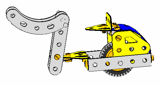 Met hulp van de INVERT inverteren en 90º draaien positioneren we de voorvork zoals te zien in fig. 12; breng de 2 veerclips 35 aan op het stuur. Figuur 12. De voorvork in verdraaide positie.