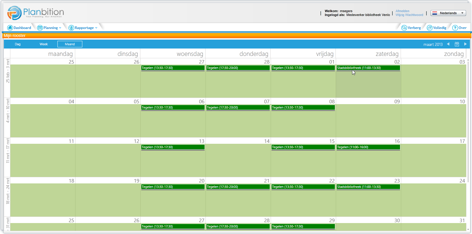 5. Planning Het onderdeel planning bevat alle onderdelen die met uw planning te maken hebben.