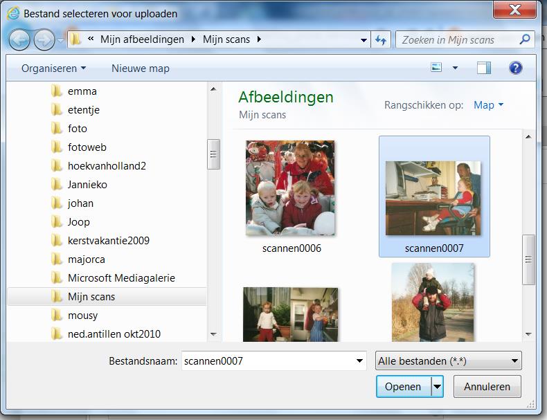 Je komt automatisch in de map Mijn Documenten / Mijn Afbeeldingen terecht (op je harde schijf). Blader verder naar de map van jouw keuze.