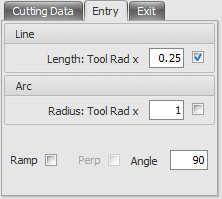 aanlooplengte (Length: Tool Rad x)aan: Kies de tab: Exit (uitloop) en vul het
