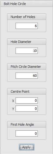 Stap 19 _ Teken cirkels Aanmaak van steekcirkel met functie: Bolt Hole Circle Menu: Draw -> Bolt Hole Circle Werkbalk knop: Kies de