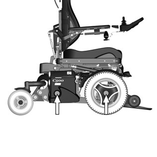 Constructie en werking Verlichting en reflectoren In de standaarduitvoering is de rolstoel aan de voor- en achterkant en aan de zijkanten