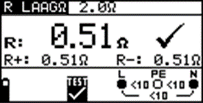 Metingen 4.3 Weerstand 1 Stel functie in 2 Stel sub-functie in 3 Stel de parameters en limieten in RLAAG DOORGANG Bovenlimiet weerstand [uit, 0.1 20.0 ] Geluid (Doorgang) 4 Aansluitschema RLAAG HAR.