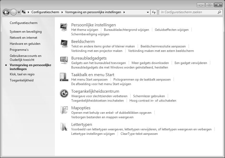 Grafische kaart Positie in het opengeklapt overzicht: M, P Vormgeving en persoonlijke instellingen Dit programma biedt u de mogelijkheid de vormgeving op uw beeldscherm aan te passen.