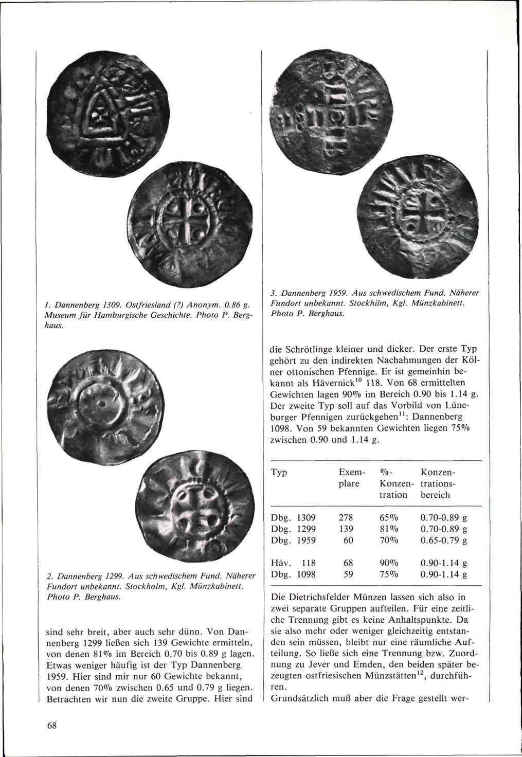 1. Dannenberg 1309. Ostfriesland (?) Anonym. 0.86 g. Museum für Hamburgische Geschichte. Photo P. Berghaus. 3. Dannenberg 1959. Aus schwedischem Fund. Naherer Fundort unbekannt. Stockhilm, Kgl.