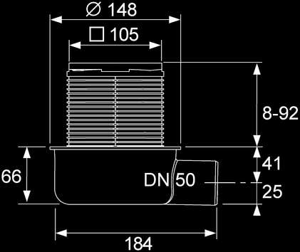 Afvoersets 50 afvoerset "superlaag" Afvoerset 50 horizontaal, zeer vlak DN 50 Bestaande uit: afvoerput DN 50 horizontaal, zeer vlak, van kunststof (PP) met bevestigingsrand met uitneembare sifon