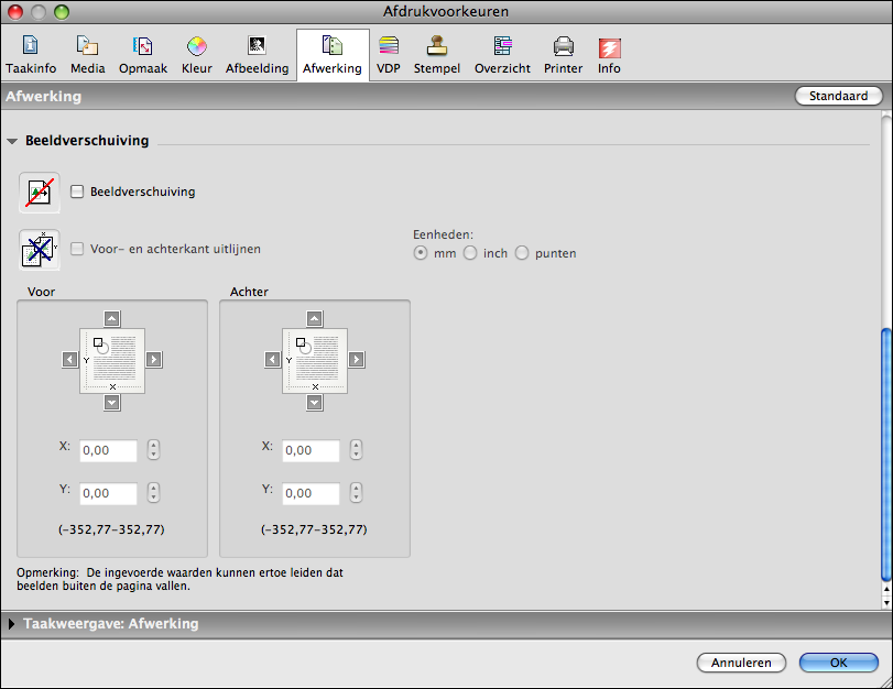 AFDRUKKEN VANUIT MAC OS X 32 OPMERKING: Als u de instellingen van ColorWise vanaf de Integrated Fiery Color Server wilt weergeven in dit dialoogvenster, moet tweerichtingscommunicatie zijn