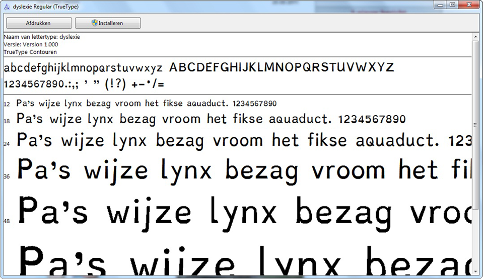 1.3 Installeren onder Windows 7 Om het lettertype Dyslexie te installeren op uw computer, volgt u de volgende stappen: Sluit alle geopende Windows-toepassingen, zoals Microsoft Word en