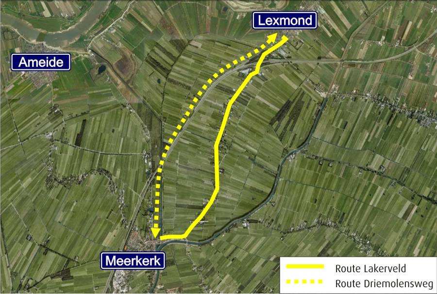 Figuur 1.1: Huidige en alternatieve fietsverbinding (bron ondergrond: Google Earth) 1.2.