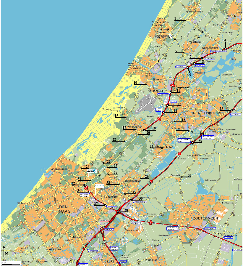 2. Toepassing van de aangepaste kernenmethode op het gebied Noordwijk - Katwijk - Leiden - Den Haag (NKLG) Voor de functionele opbouw van een wegennet (netwerkopbouw) en de indeling van de
