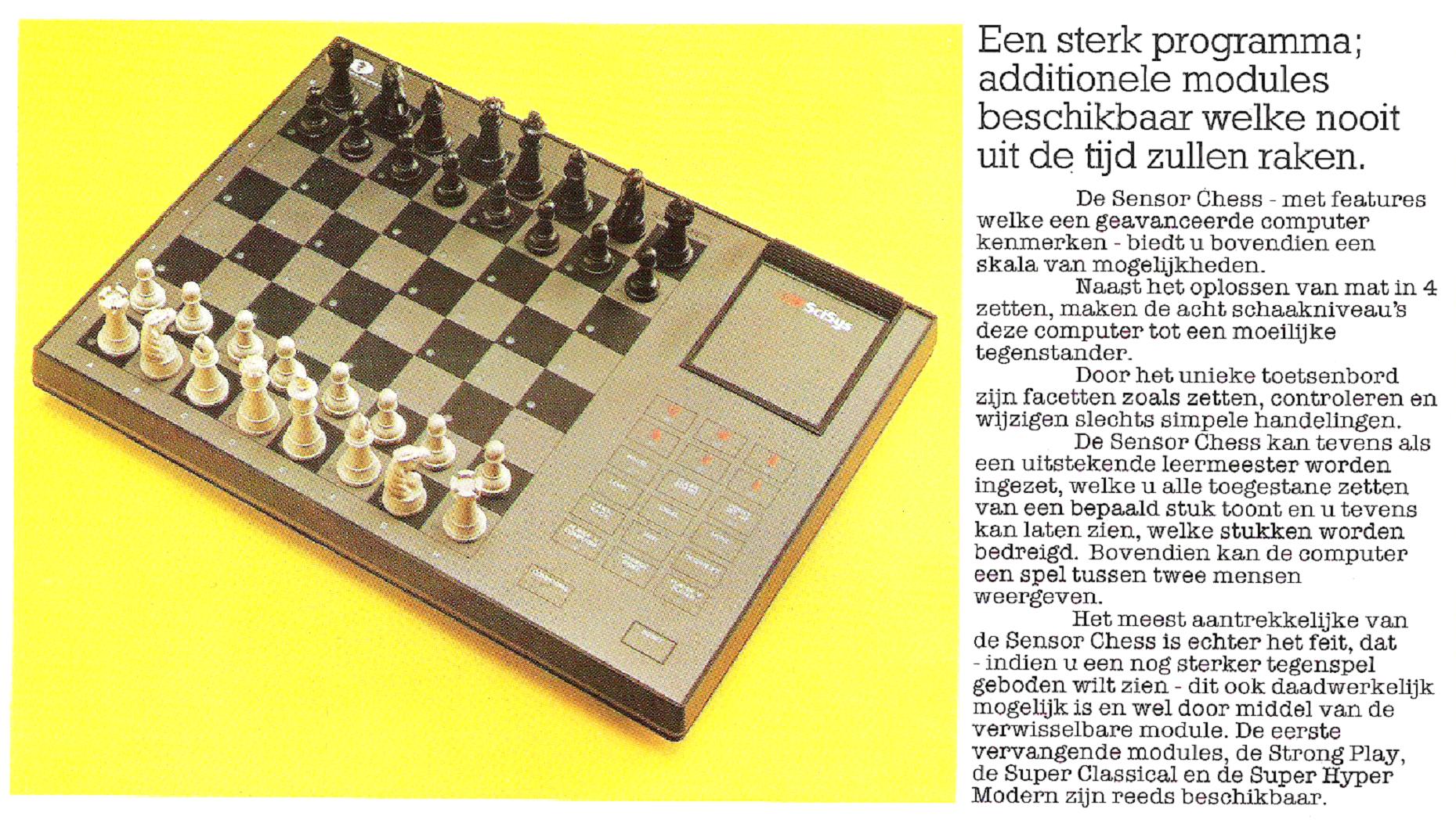 SciSys Sensor Chess (1981/82) De geavanceerde schaakcomputer met uitwisselbare modules De schaakcomputer die jarenlang een topper blijft SciSys brochure (1981/82) SciSys Sensor Chess (1981/82) 8