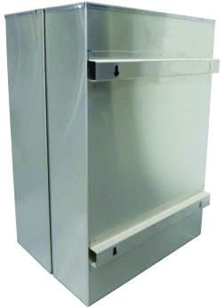 RVS Papierrol Dispenser: : Geschikt voor centerfeed rollen. Uitvoering : Wandmodel, afsluitbaar scharnierende kap met zichtvenster. Afmetingen : B x D x H = 280 x 250 x 400 mm. Artikelnummer : 4297.