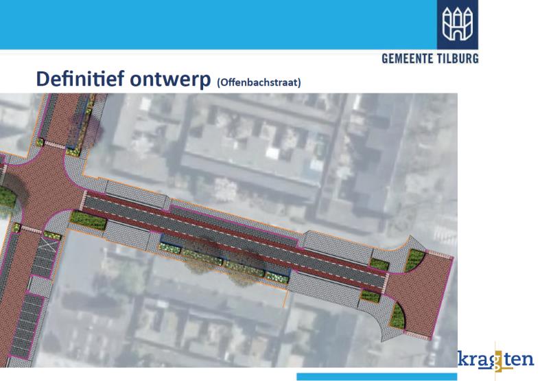 Blad 5 Gedeelte Offenbachstraat (Benatzkystraat Beethovenlaan) De bestaande bomen komen te vervallen. De klankbordgroepleden vragen zich af waar de lichtmasten worden geplaatst.