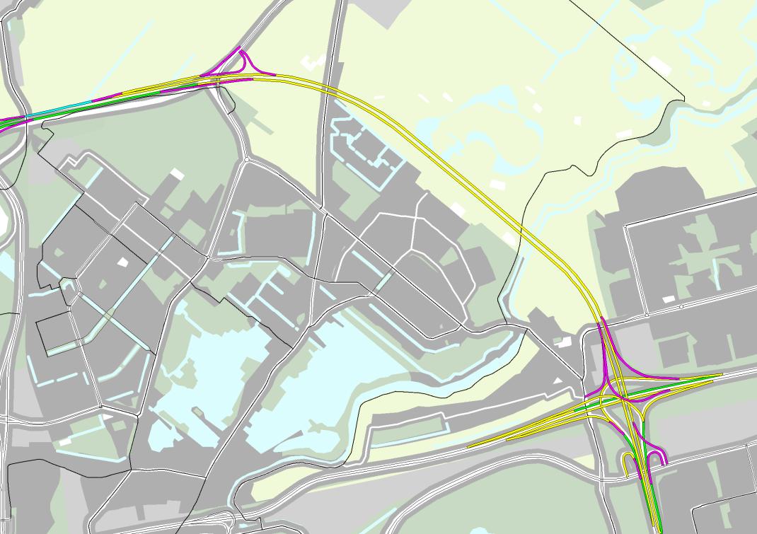 In onderstaande afbeelding is het wegontwerp en de rijstrookconfiguratie van de A16