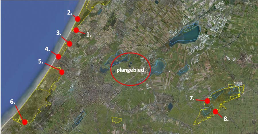 40 Natuur: passende beoordeling gebieden Kennemerland Zuid (1 en 2), Coepelduynen (3 en 4), Meijendel en Berkheide ( 5 en 6) en Nieuwkoopse plassen en de Haeck (7 en 8). Tabel 4.