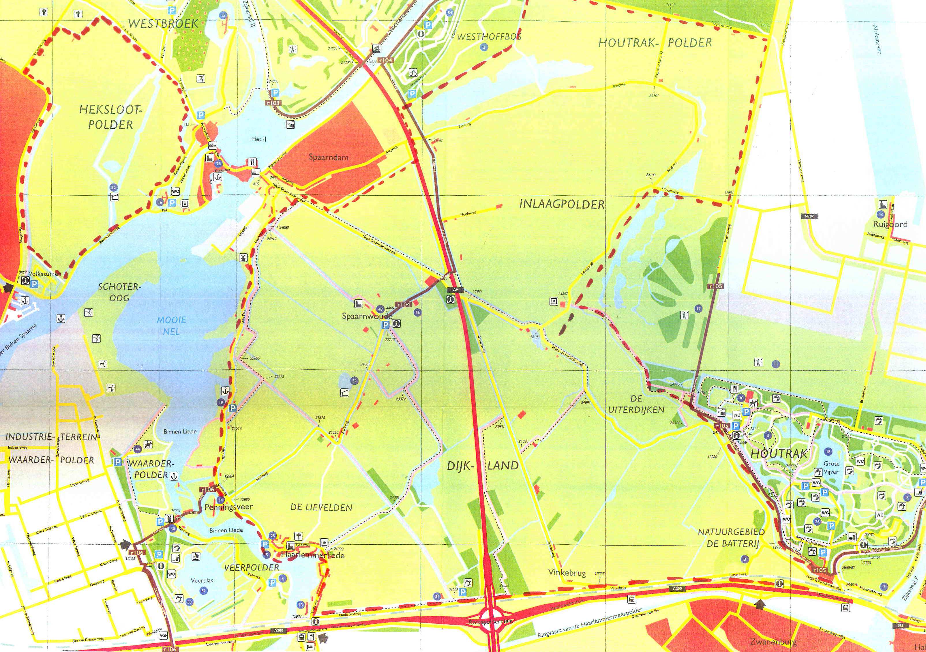 1.3 Gebiedsbegrenzing Ten noorden van de A200 tussen Amsterdam en Haarlem bestaat het recreatiegebied Spaarnwoude uit verschillende recreatiegebieden: intensief ingerichte recreatiegebieden en een