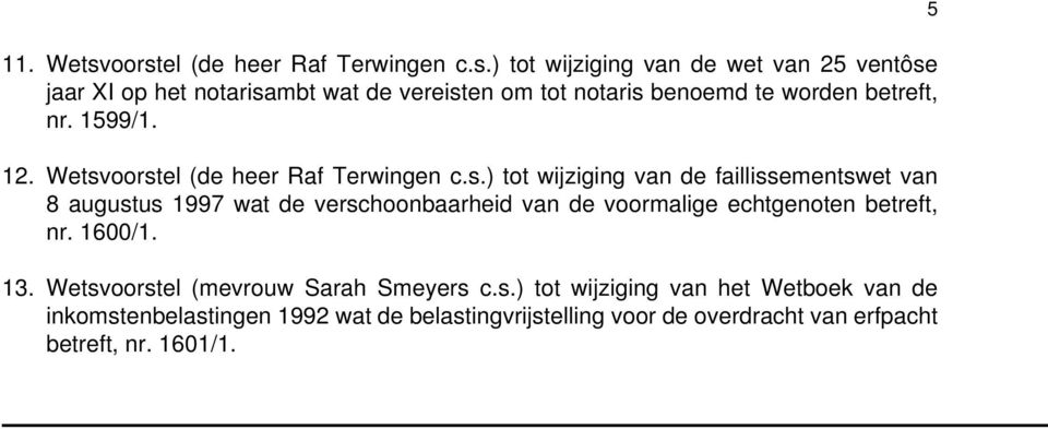 oorstel (de heer Raf Terwingen c.s.) tot wijziging van de faillissementswet van 8 augustus 1997 wat de verschoonbaarheid van de voormalige echtgenoten betreft, nr.