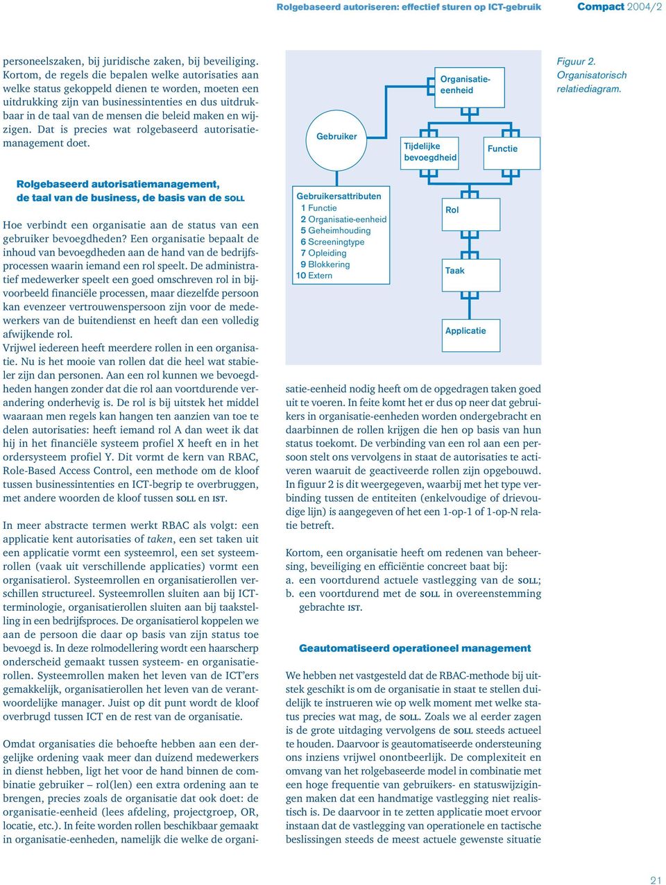 maken en wijzigen. Dat is precies wat rolgebaseerd autorisatiemanagement doet. Gebruiker Tijdelijke bevoegdheid Organisatieeenheid Functie Figuur 2. Organisatorisch relatiediagram.