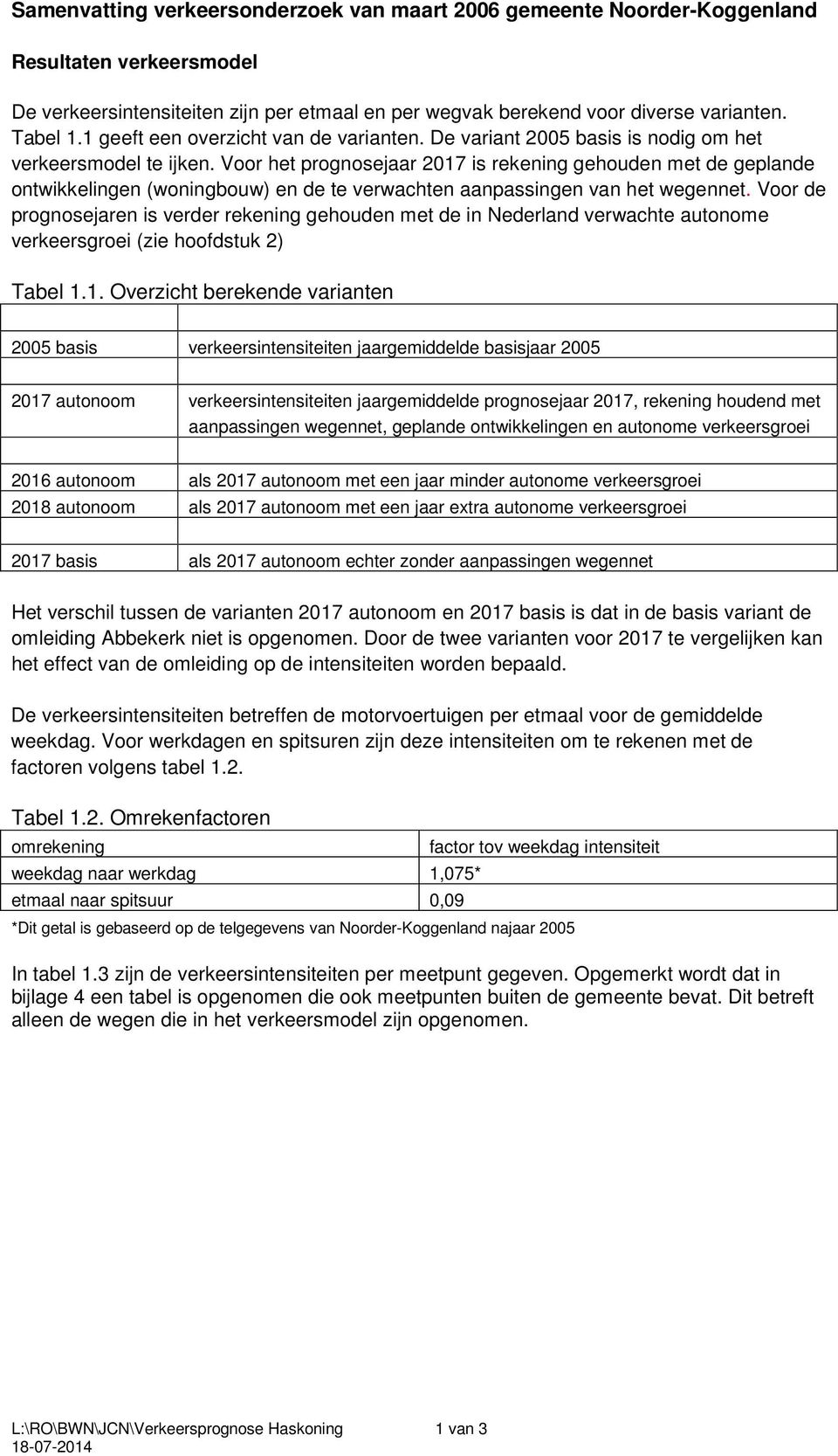 Voor het prognosejaar 2017 is rekening gehouden met de geplande ontwikkelingen (woningbouw) en de te verwachten aanpassingen van het wegennet.