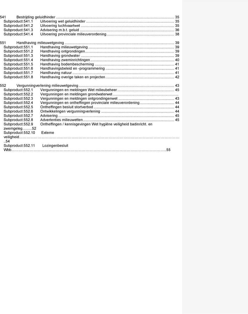 .. 39 Subproduct:551.4 Hadhavig zwemirichtige... 40 Subproduct:551.5 Hadhavig bodembeschermig... 41 Subproduct:551.6 Hadhavigsbeleid e -programmerig... 41 Subproduct:551.7 Hadhavig atuur.