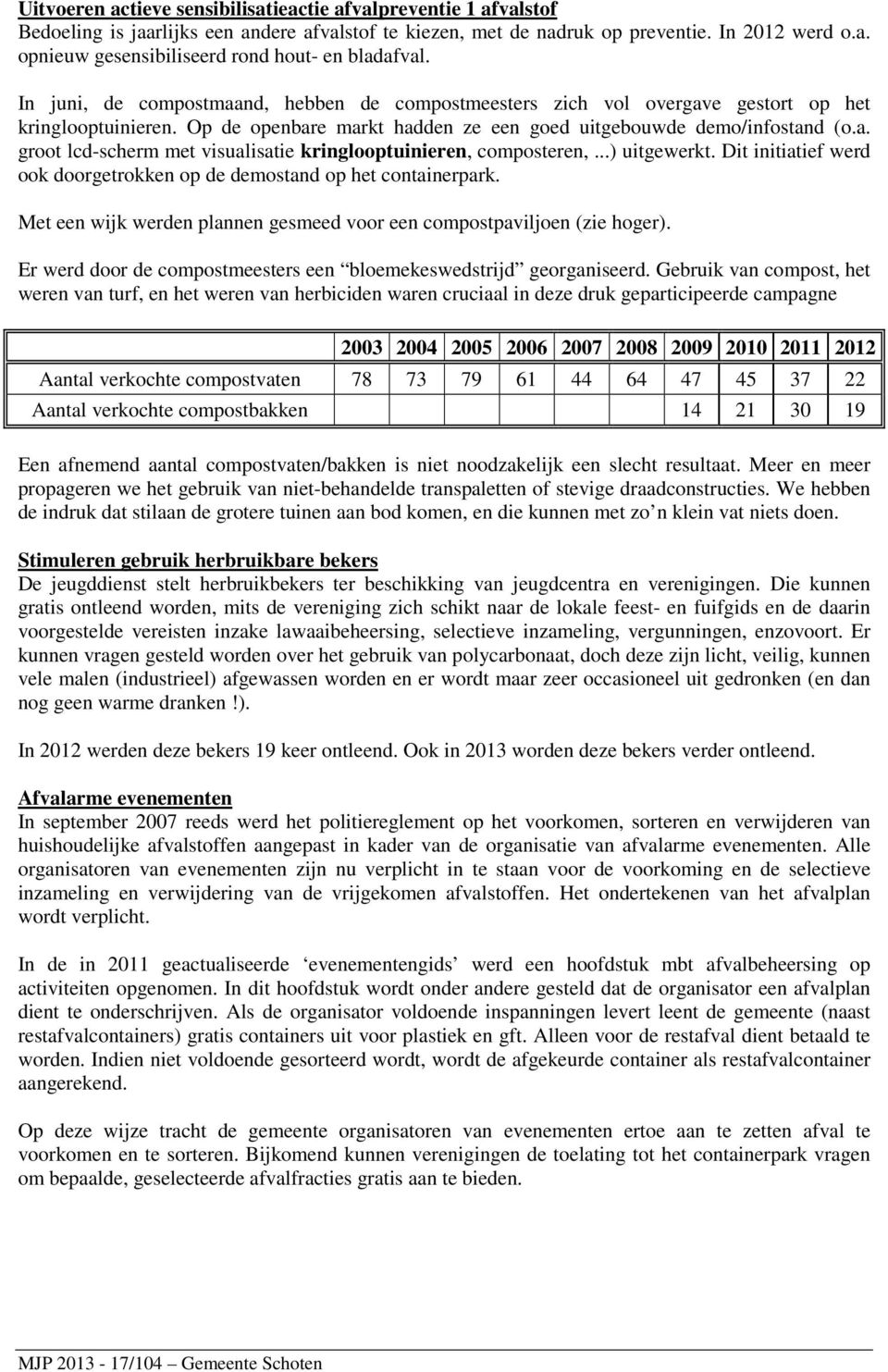 ..) uitgewerkt. Dit initiatief werd ook doorgetrokken op de demostand op het containerpark. Met een wijk werden plannen gesmeed voor een compostpaviljoen (zie hoger).