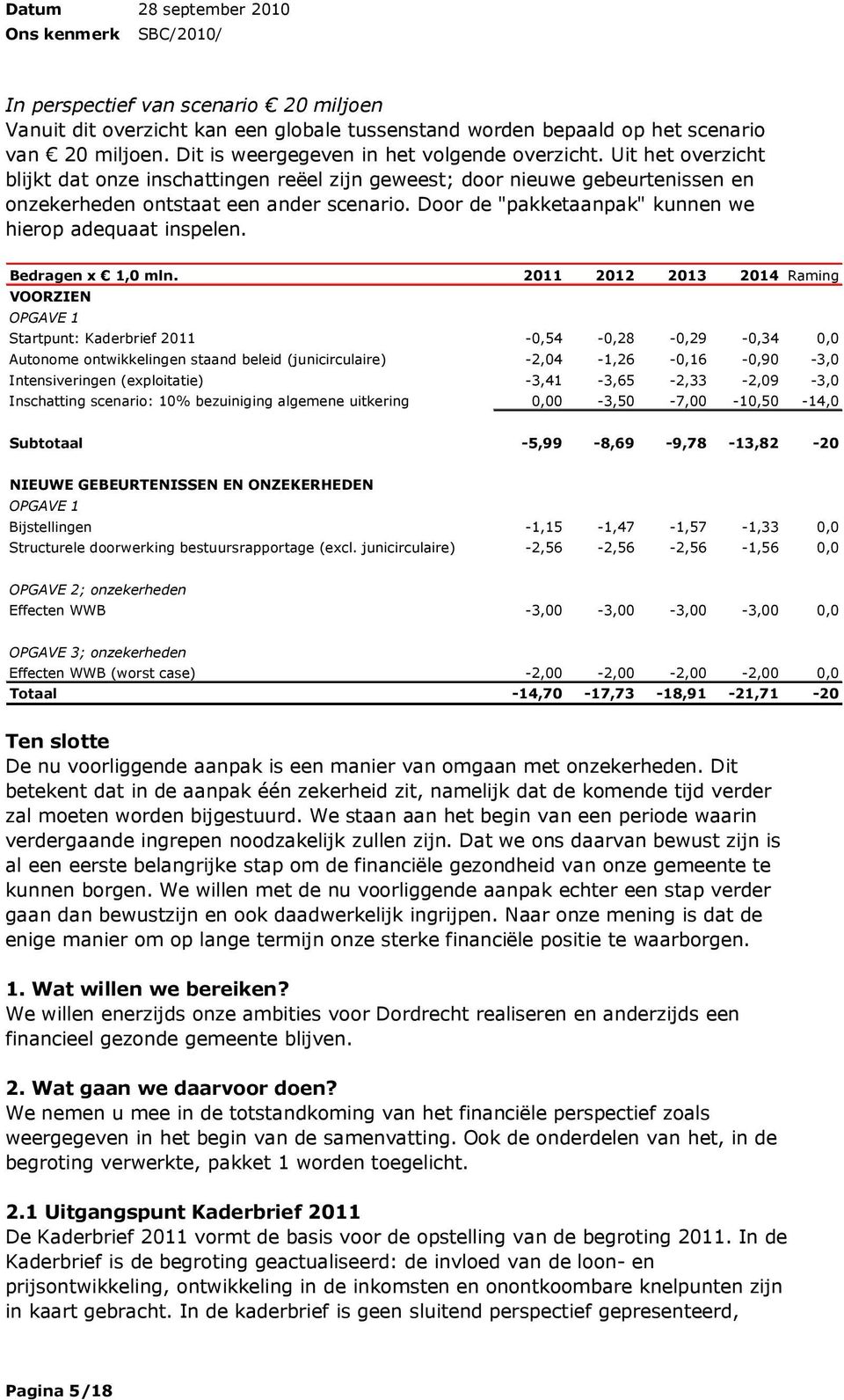 Door de "pakketaanpak" kunnen we hierop adequaat inspelen. Bedragen x 1,0 mln.