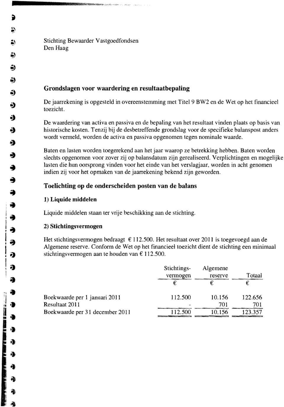 Tenzij bij de desbetreffende grondslag voor de specifieke balanspost anders wordt vermeld, worden de activa en passiva opgenomen tegen nominale waarde.