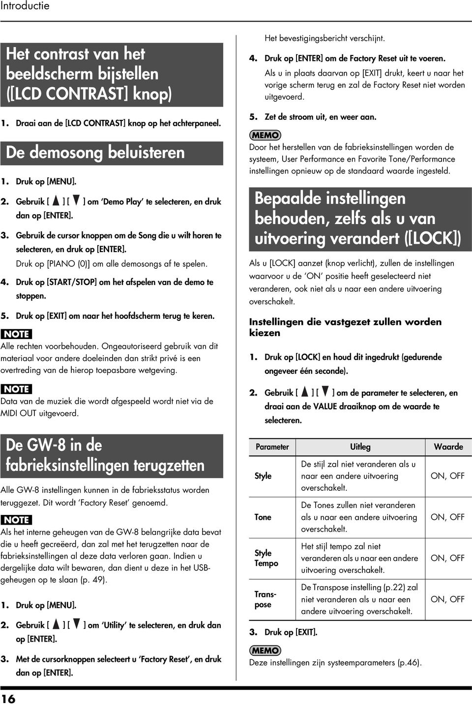 Druk op [PIAN (0)] om alle demosongs af te spelen. 4. Druk op [START/STP] om het afspelen van de demo te stoppen. 5. Druk op [EXIT] om naar het hoofdscherm terug te keren. Alle rechten voorbehouden.