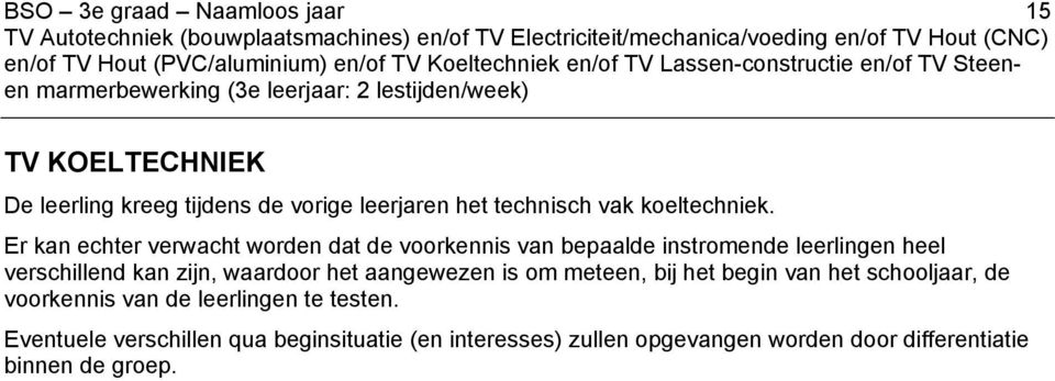 Er kan echter verwacht worden dat de voorkennis van bepaalde instromende leerlingen heel verschillend kan zijn, waardoor het aangewezen is om