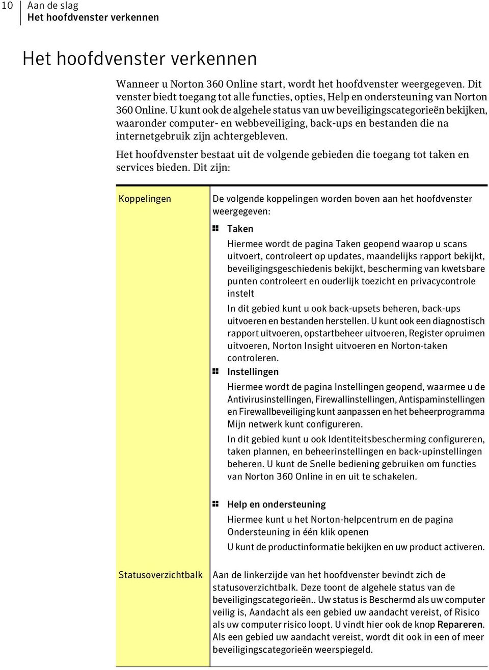 U kunt ook de algehele status van uw beveiligingscategorieën bekijken, waaronder computer- en webbeveiliging, back-ups en bestanden die na internetgebruik zijn achtergebleven.